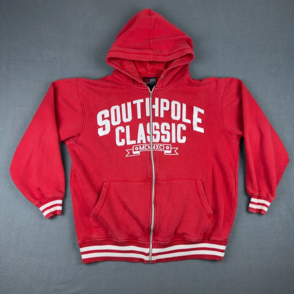 Southpole Classic Red Full Zip Hoodie Mens Large Y2K Streetwear Graphic Logo